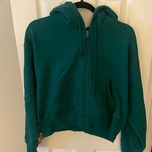 Aritzia TNA Boyfriend Green Zip-Up Cropped Hoodie